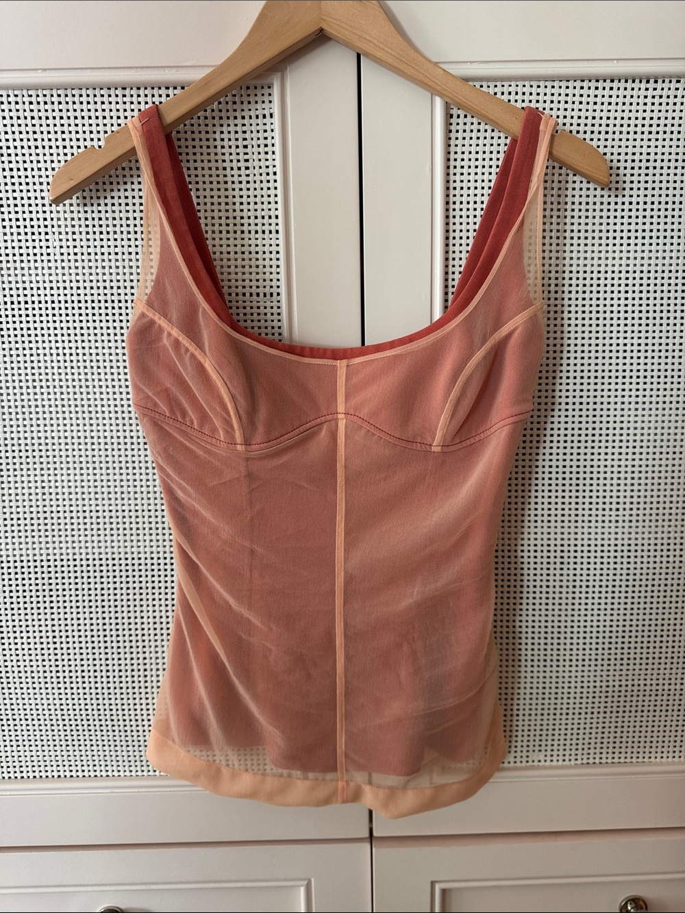 Acne Studios Peach Mesh Camisole with Contrast Straps